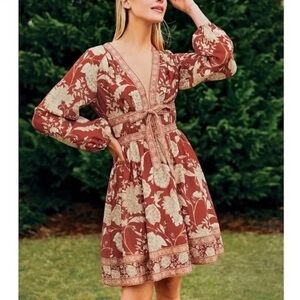 ANTONIO MELANI Red and Cream Floral Long Sleeve Dress